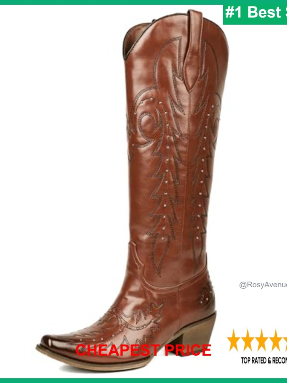 Embroidered Knee High Cowgirl Western Boots Snip Toe Pull-On